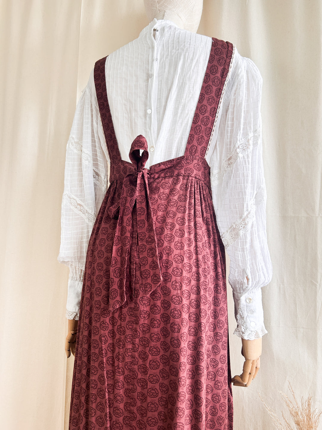 Precious 1970s Shelena Burgundy Cotton Pinafore Dress