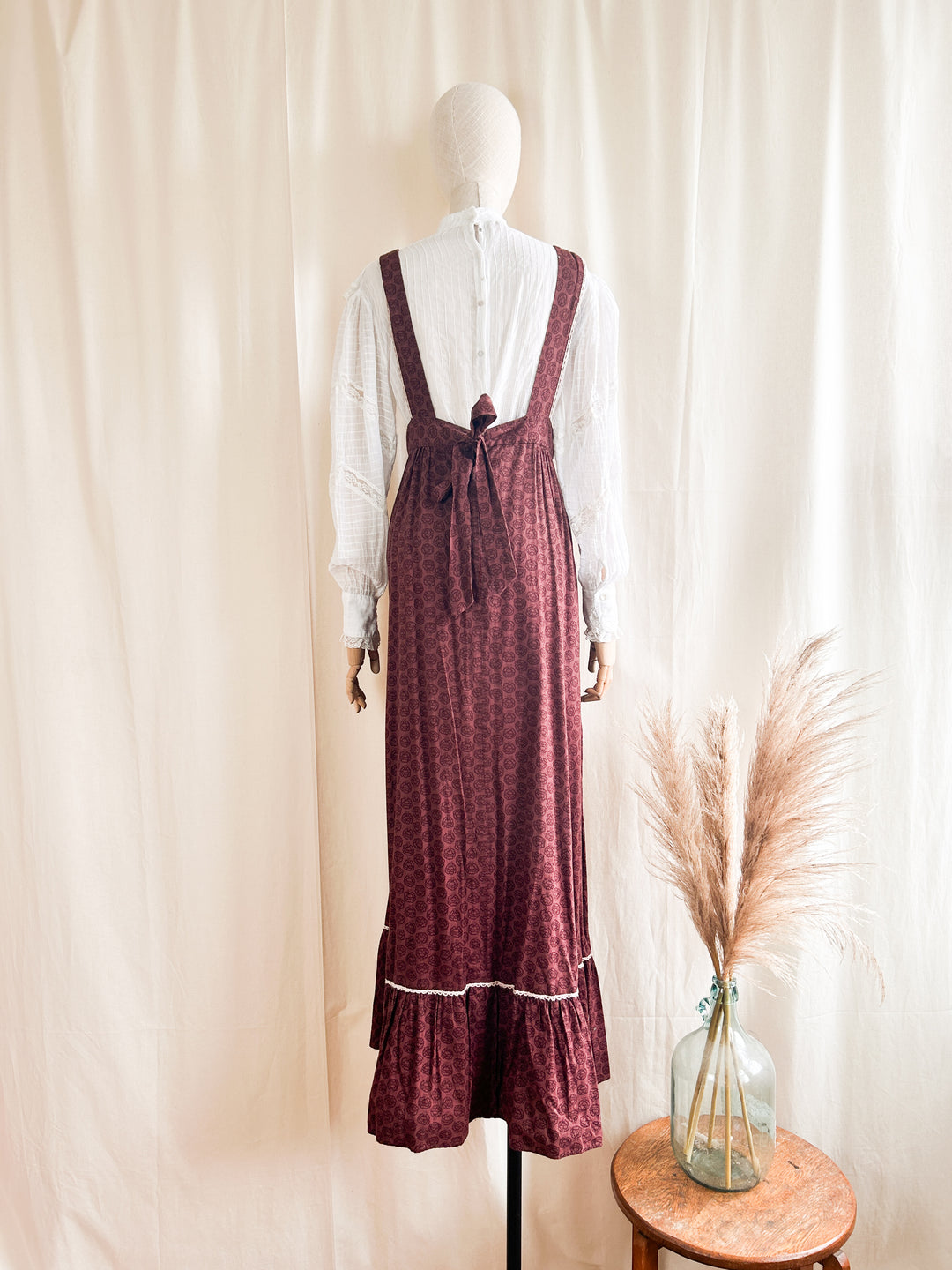 Precious 1970s Shelena Burgundy Cotton Pinafore Dress