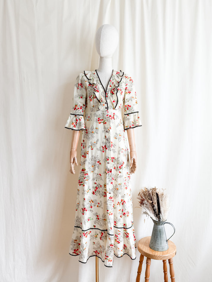 Beautiful 1970s Cotton Floral Button Through Maxi Dress