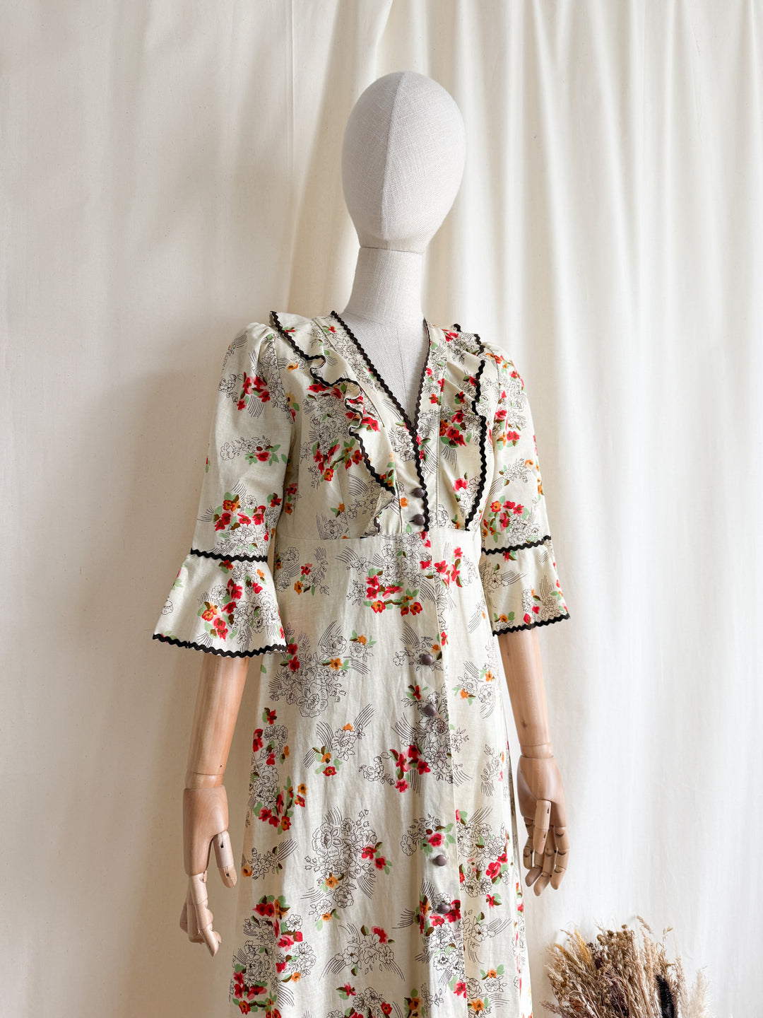 Beautiful 1970s Cotton Floral Button Through Maxi Dress