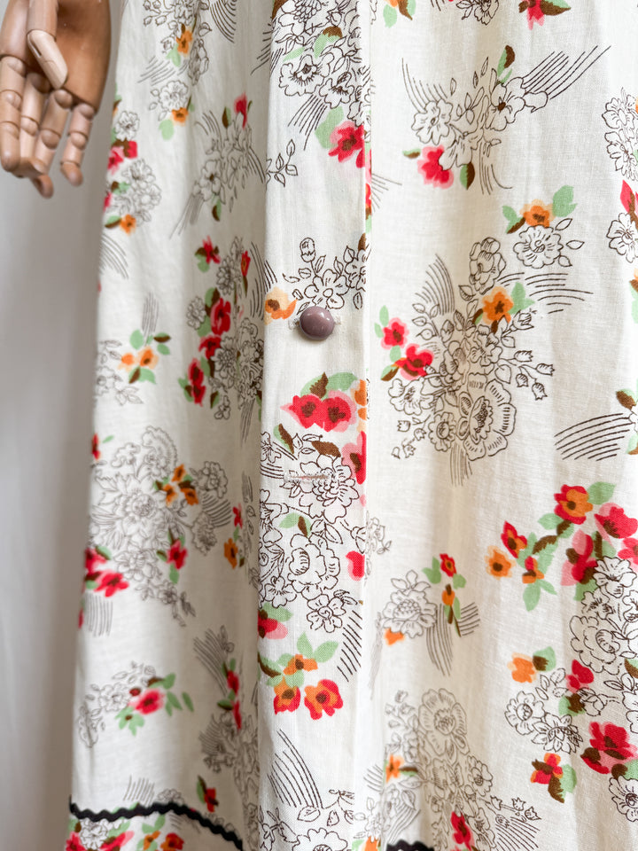 Beautiful 1970s Cotton Floral Button Through Maxi Dress
