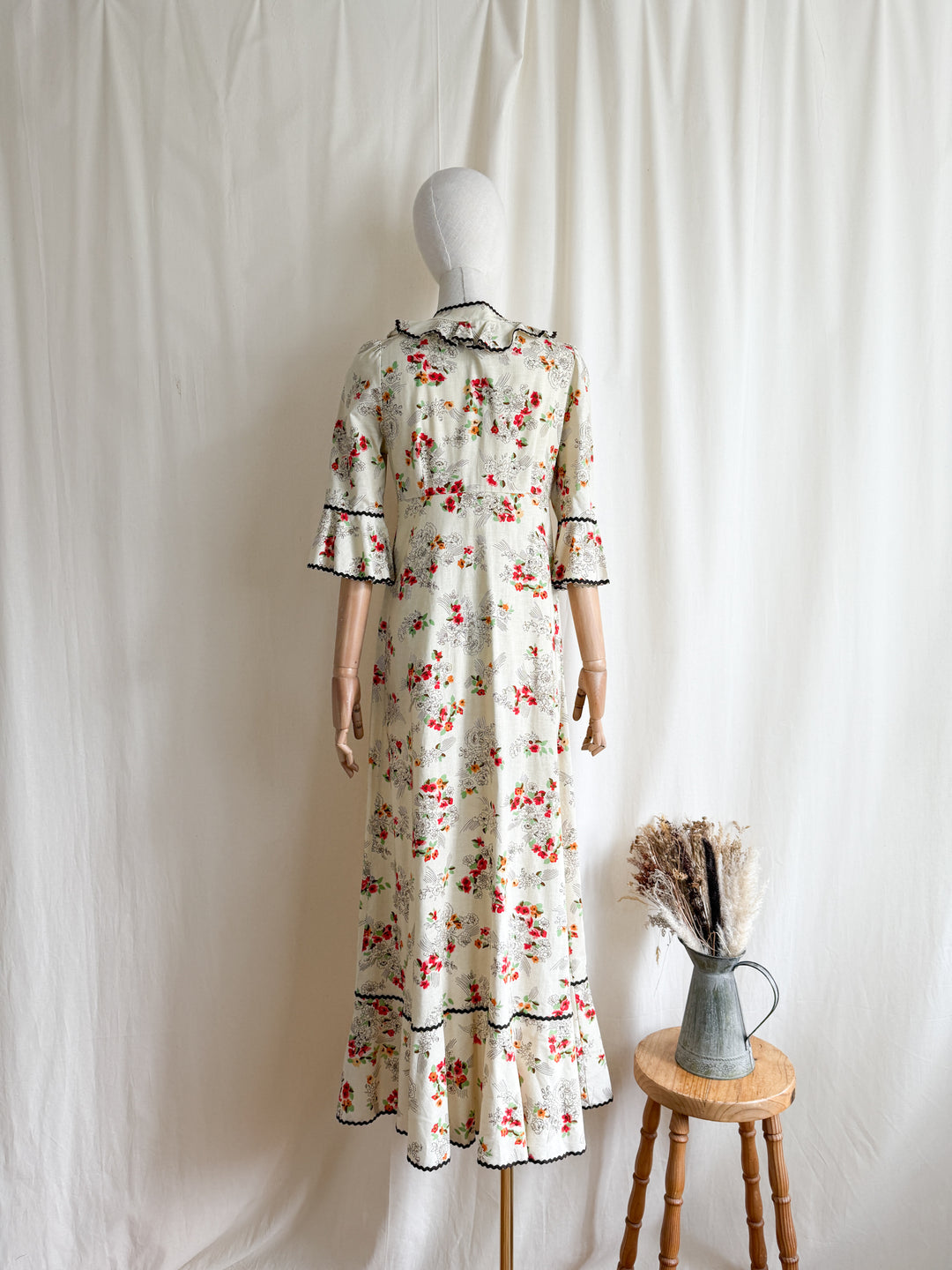 Beautiful 1970s Cotton Floral Button Through Maxi Dress