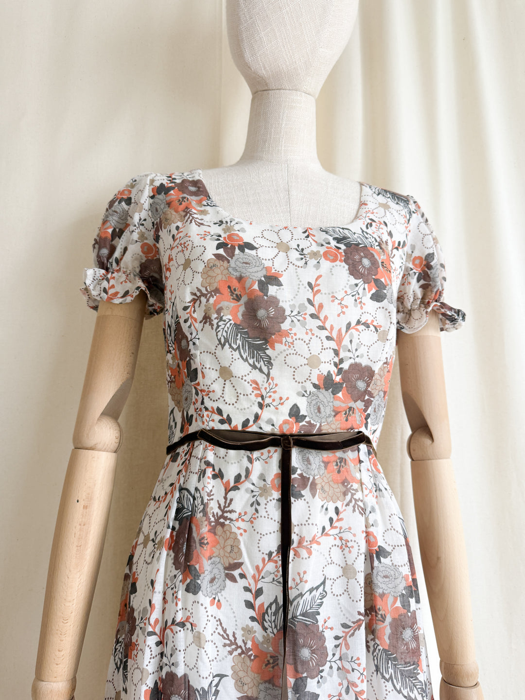 Gorgeous 1970s Autumnal Floral Cotton Prairie Maxi Dress by English Lady