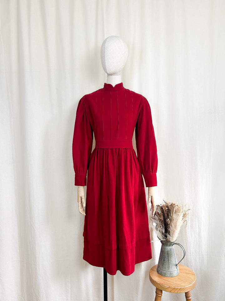 Gorgeous Red Late 70s Needlecord Midi Dress