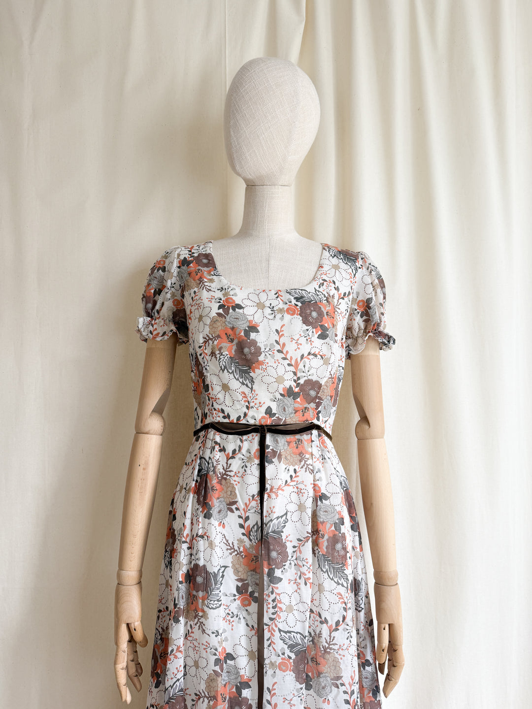 Gorgeous 1970s Autumnal Floral Cotton Prairie Maxi Dress by English Lady
