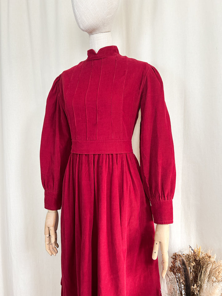 Gorgeous Red Late 70s Needlecord Midi Dress