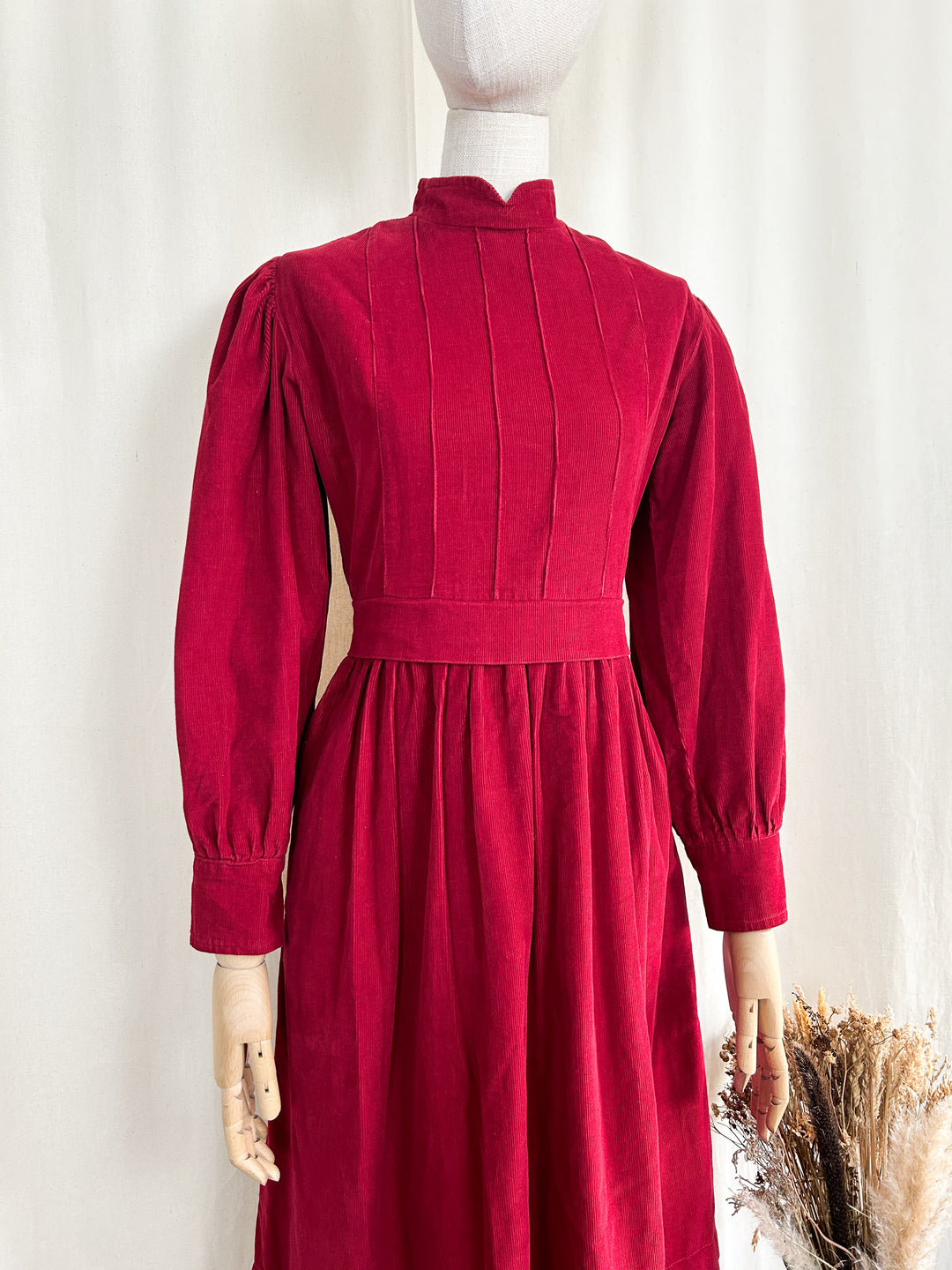 Gorgeous Red Late 70s Needlecord Midi Dress