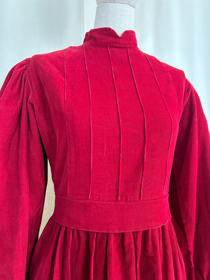 Gorgeous Red Late 70s Needlecord Midi Dress