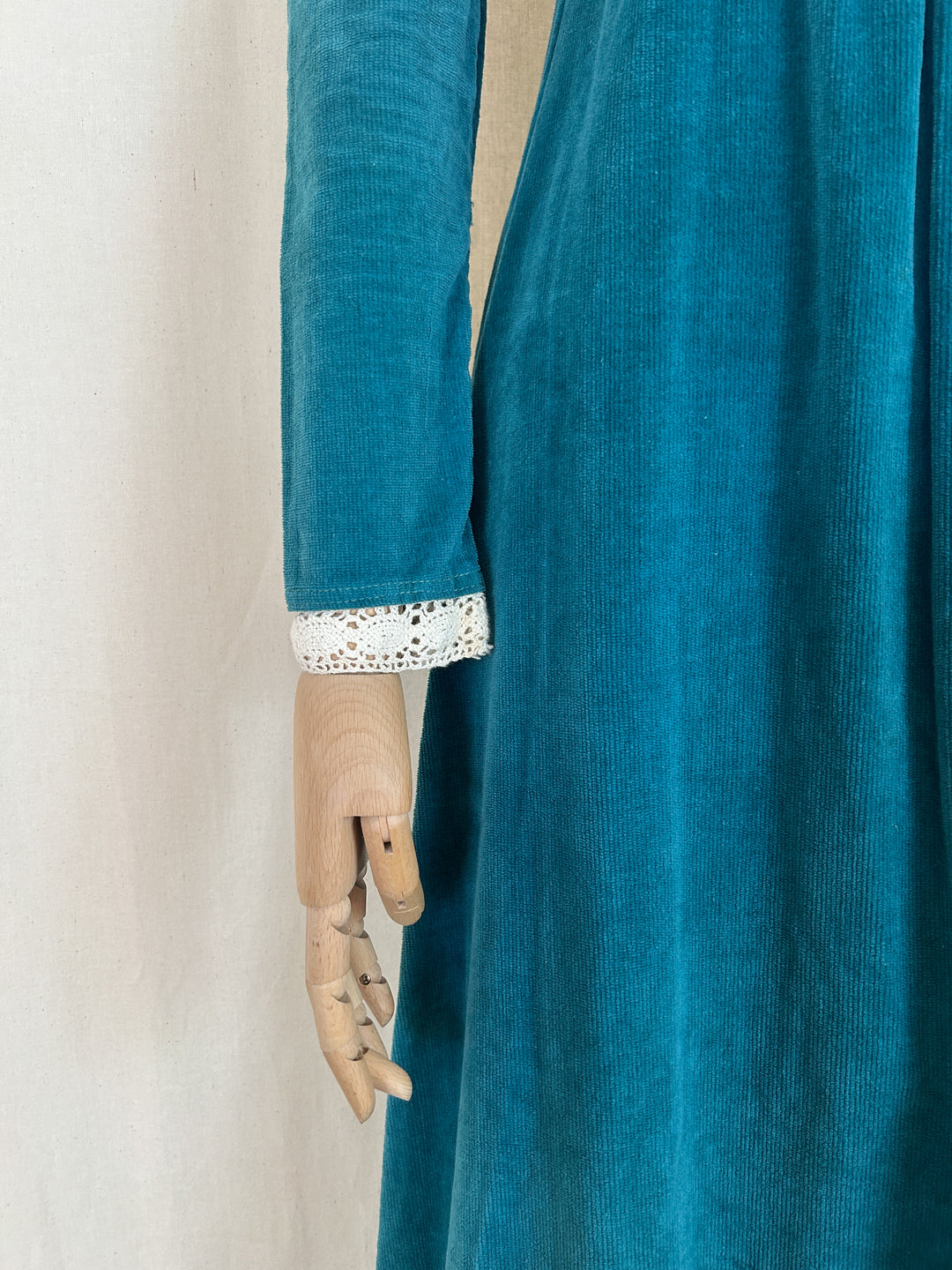 Preciously Rare Early 70s Teal Cotton Corduroy London Mob Maxi Dress