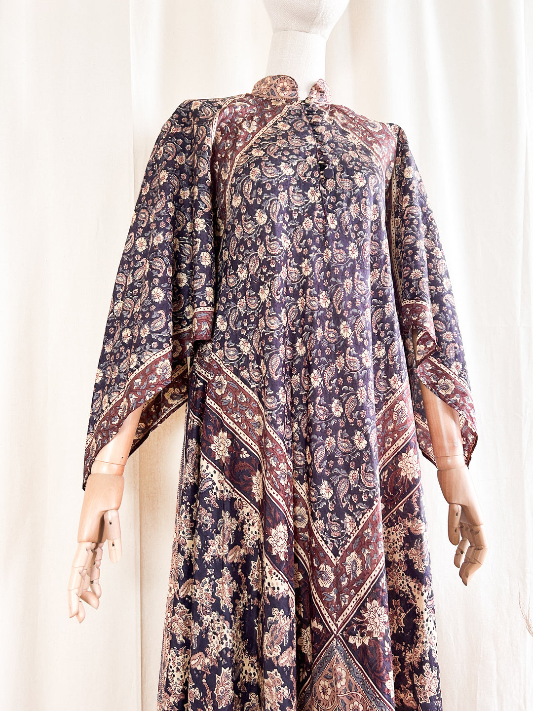 Holy Grail Rare Precious Phool Pure Silk Block Print 1970s Kaftan Maxi Dress