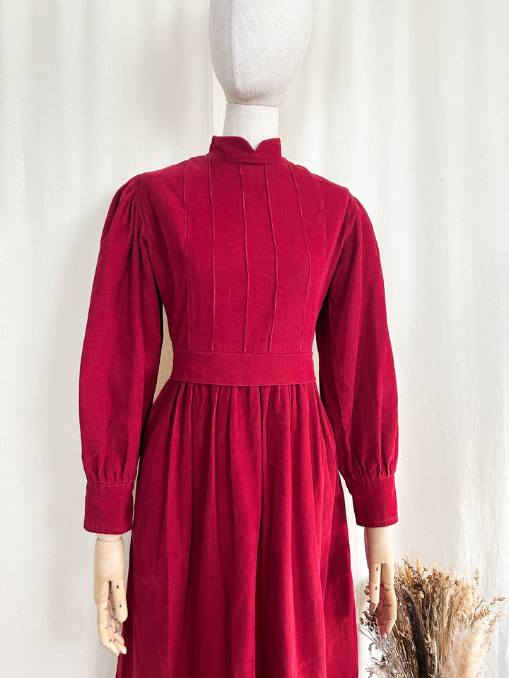 Gorgeous Red Late 70s Needlecord Midi Dress