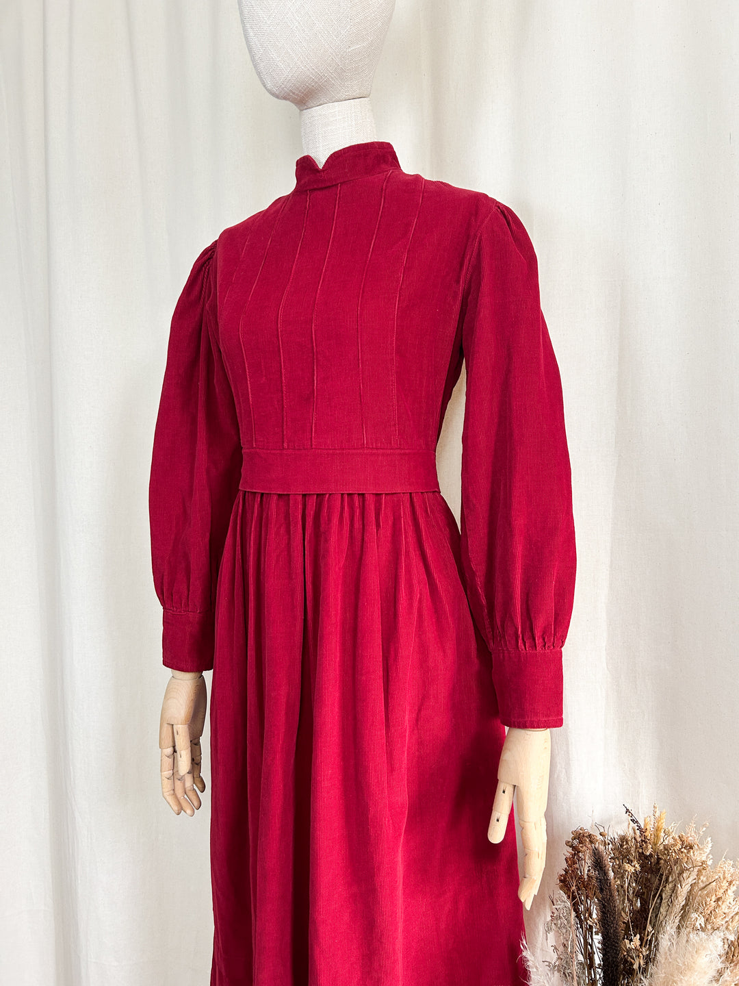 Gorgeous Red Late 70s Needlecord Midi Dress