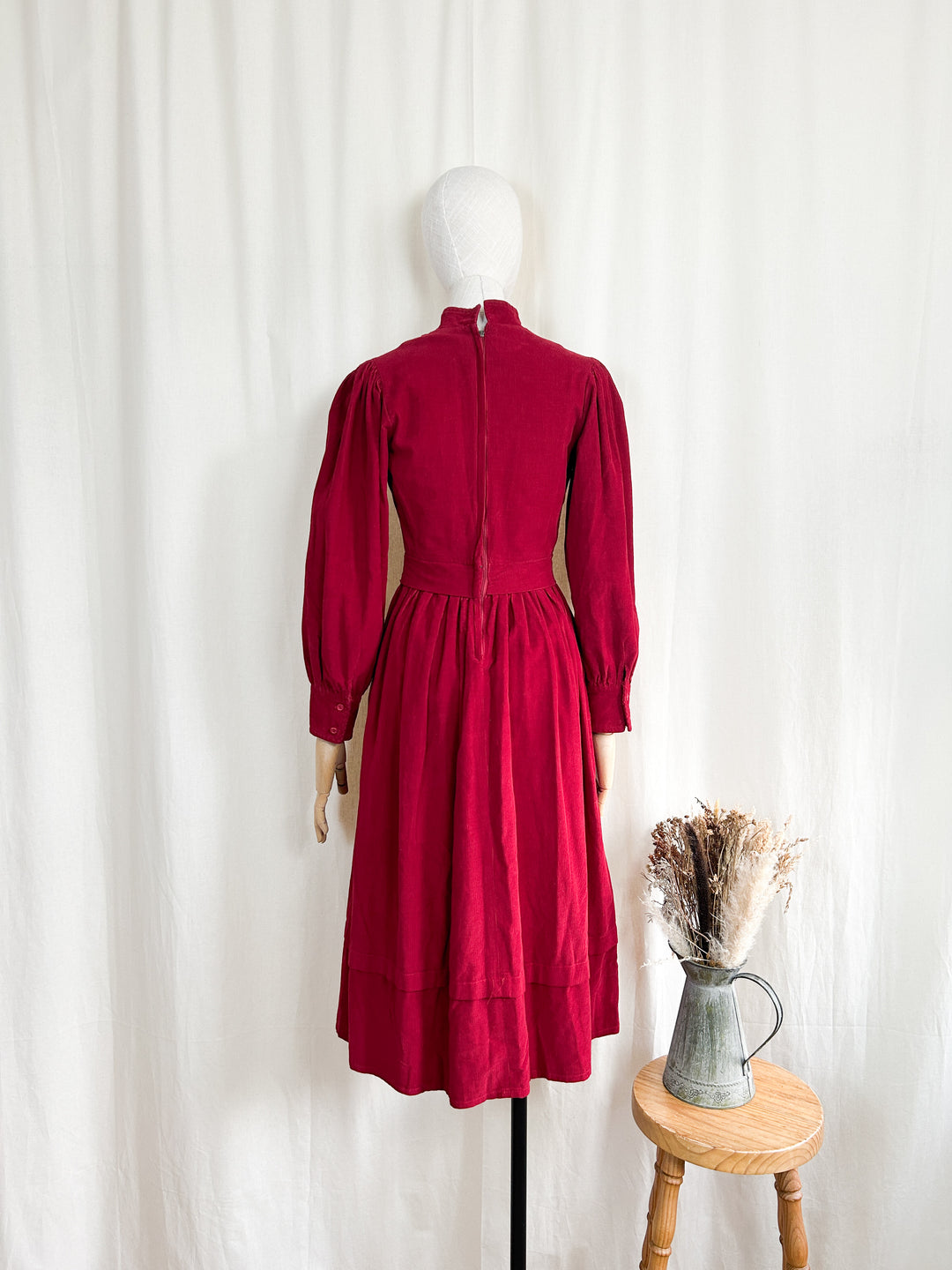 Gorgeous Red Late 70s Needlecord Midi Dress