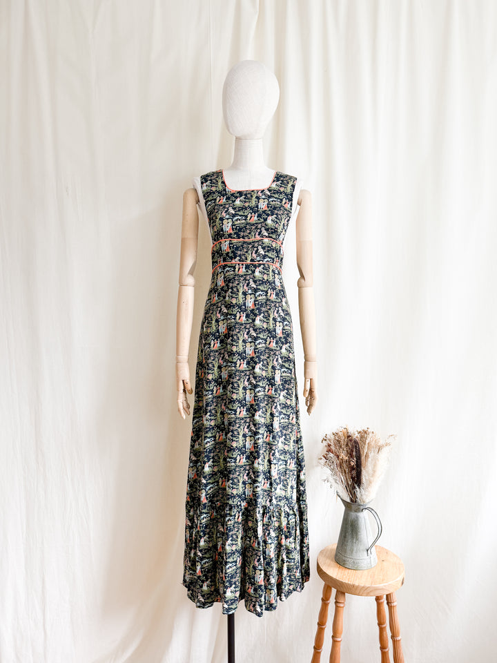 Adorable Rare 1970s Novelty Print Hollie Hobby Maxi Dress by Dollyrockers