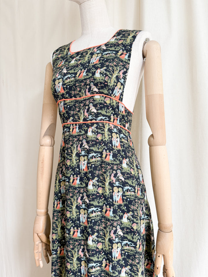 Adorable Rare 1970s Novelty Print Hollie Hobby Maxi Dress by Dollyrockers