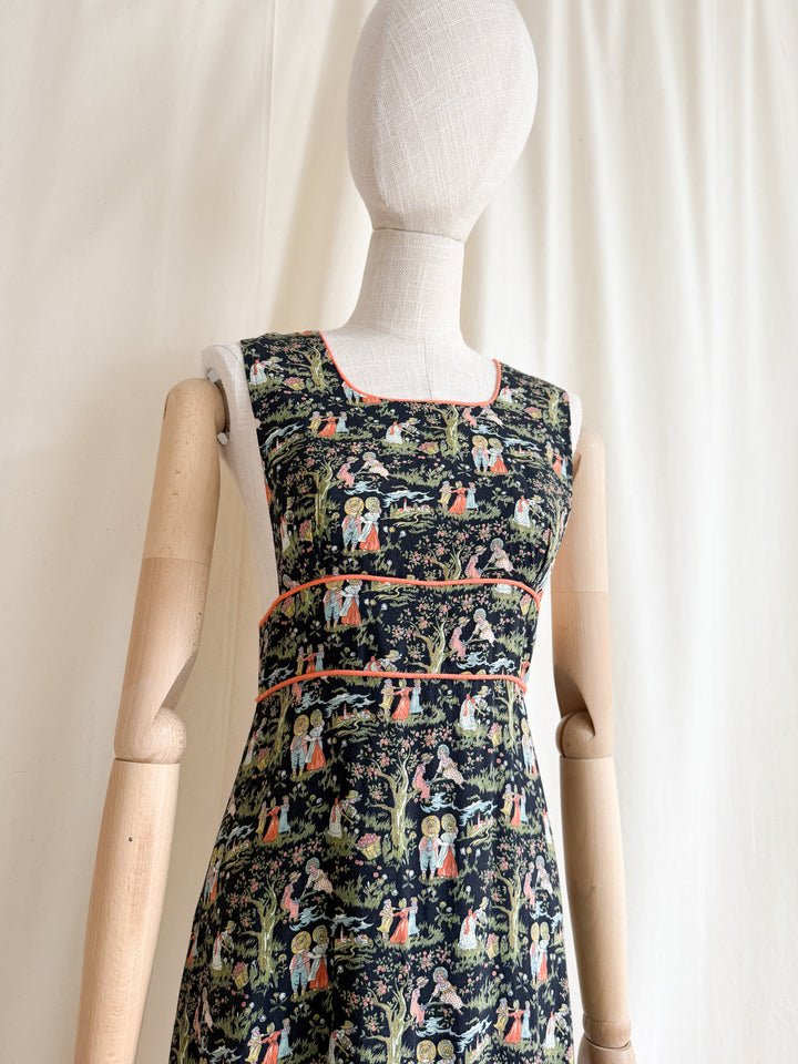 Adorable Rare 1970s Novelty Print Hollie Hobby Maxi Dress by Dollyrockers