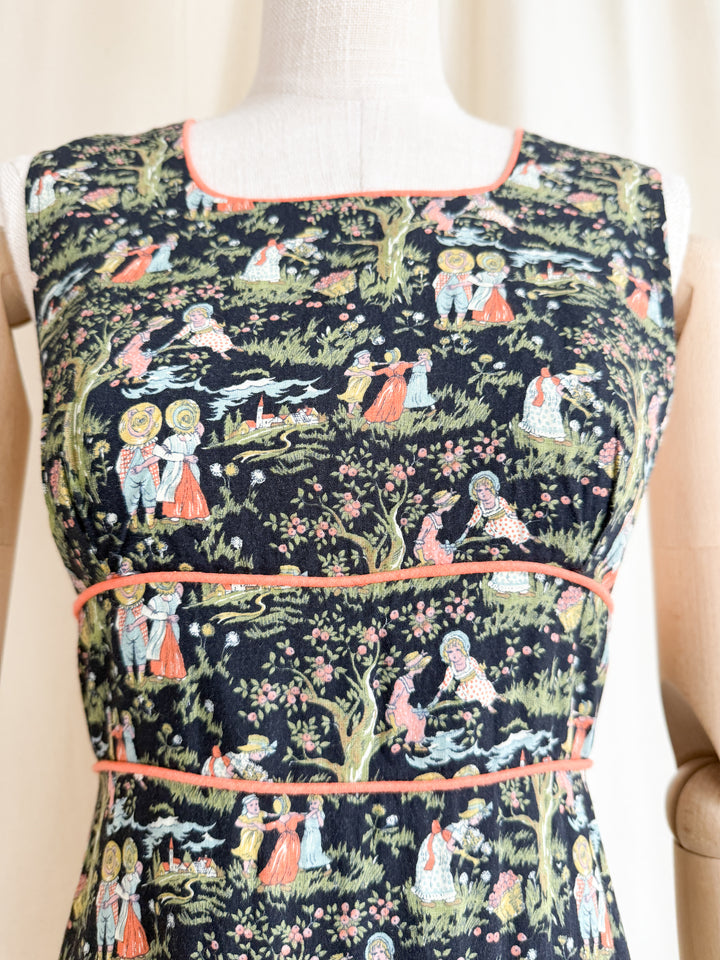 Adorable Rare 1970s Novelty Print Hollie Hobby Maxi Dress by Dollyrockers