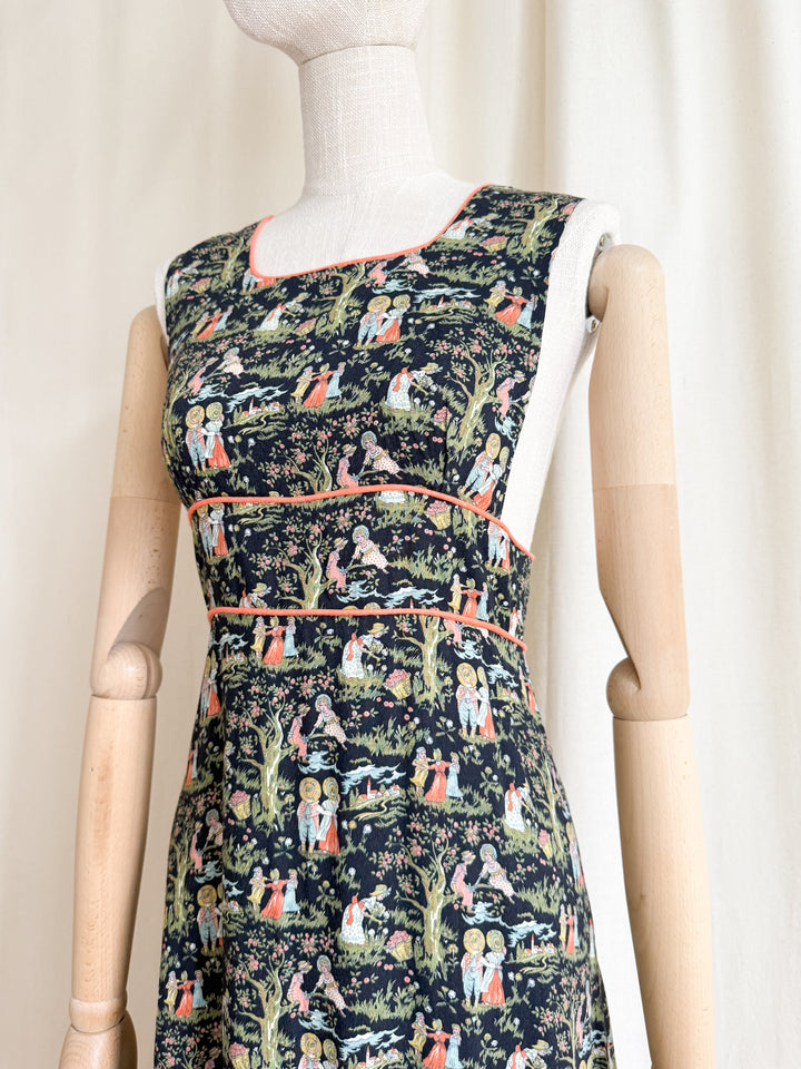 Adorable Rare 1970s Novelty Print Hollie Hobby Maxi Dress by Dollyrockers