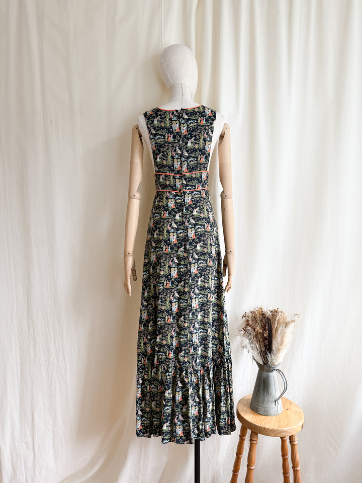 Adorable Rare 1970s Novelty Print Hollie Hobby Maxi Dress by Dollyrockers