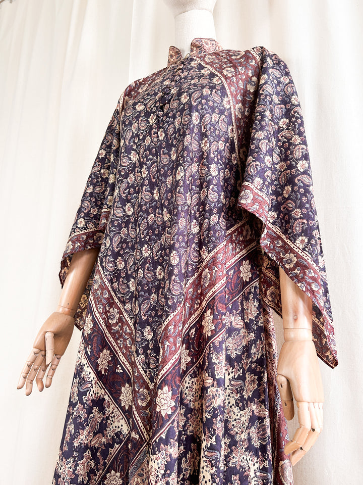 Holy Grail Rare Precious Phool Pure Silk Block Print 1970s Kaftan Maxi Dress