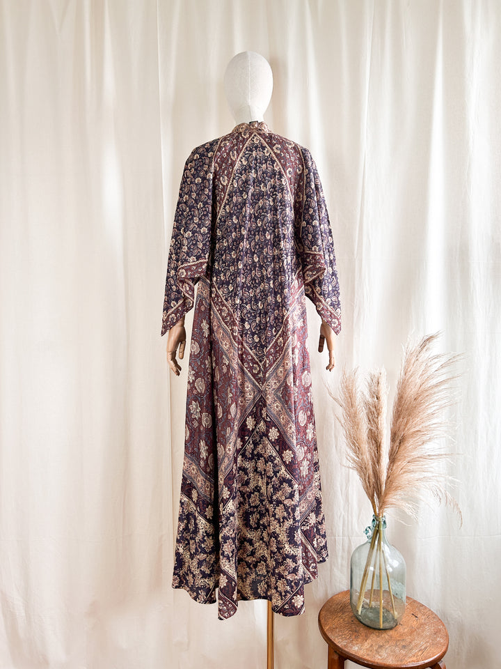 Holy Grail Rare Precious Phool Pure Silk Block Print 1970s Kaftan Maxi Dress