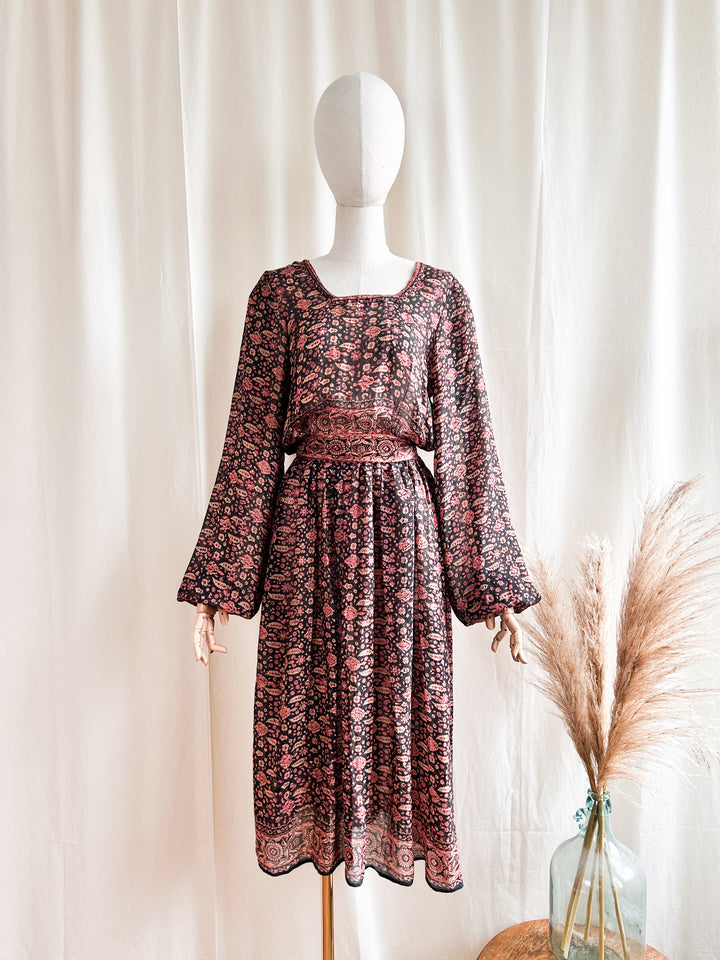 Insane Holy Grail Rare Precious 1970s Block Print Pure Silk Midi Dress