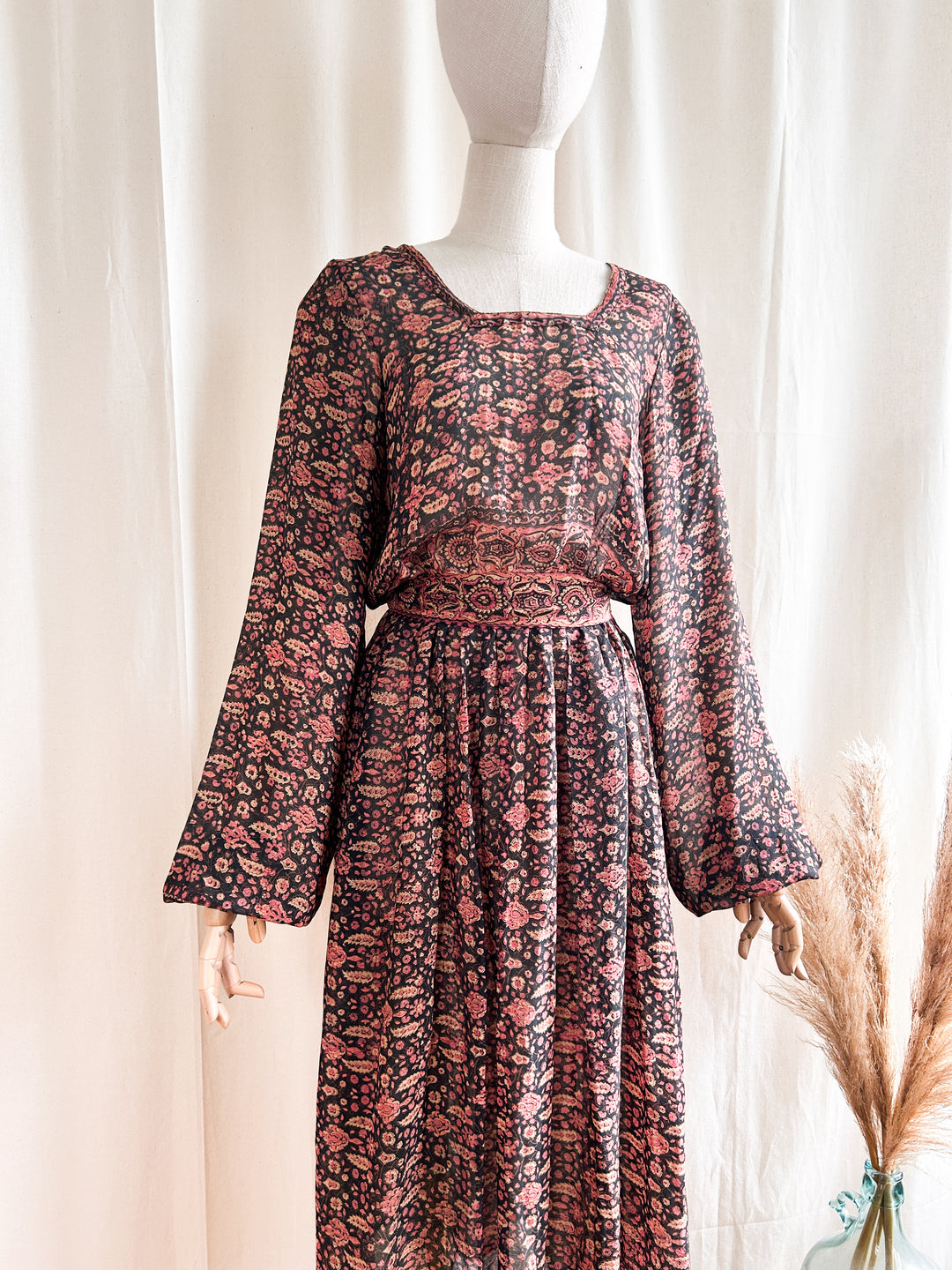 Insane Holy Grail Rare Precious 1970s Block Print Pure Silk Midi Dress