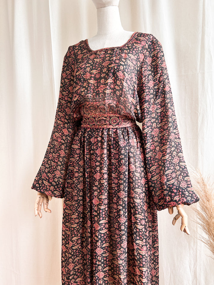 Insane Holy Grail Rare Precious 1970s Block Print Pure Silk Midi Dress