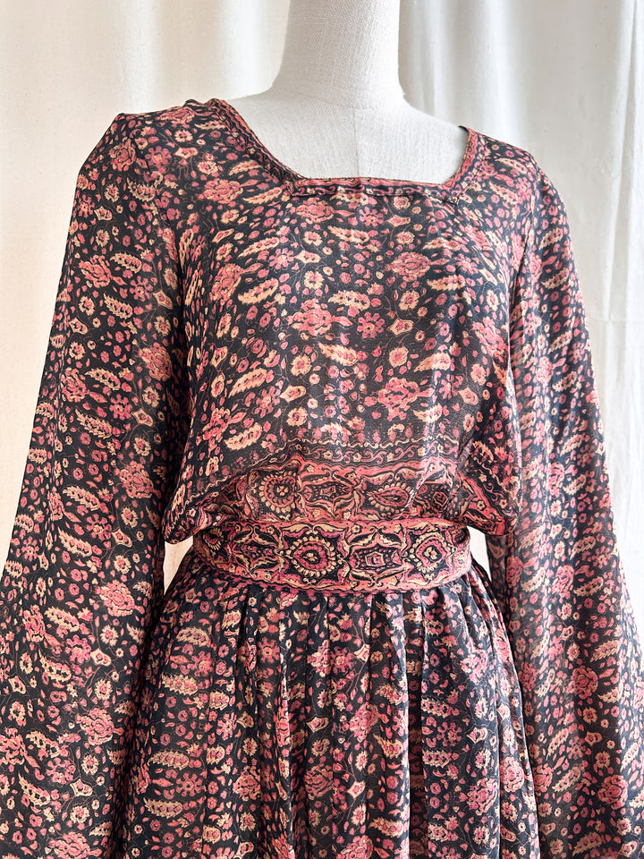 Insane Holy Grail Rare Precious 1970s Block Print Pure Silk Midi Dress