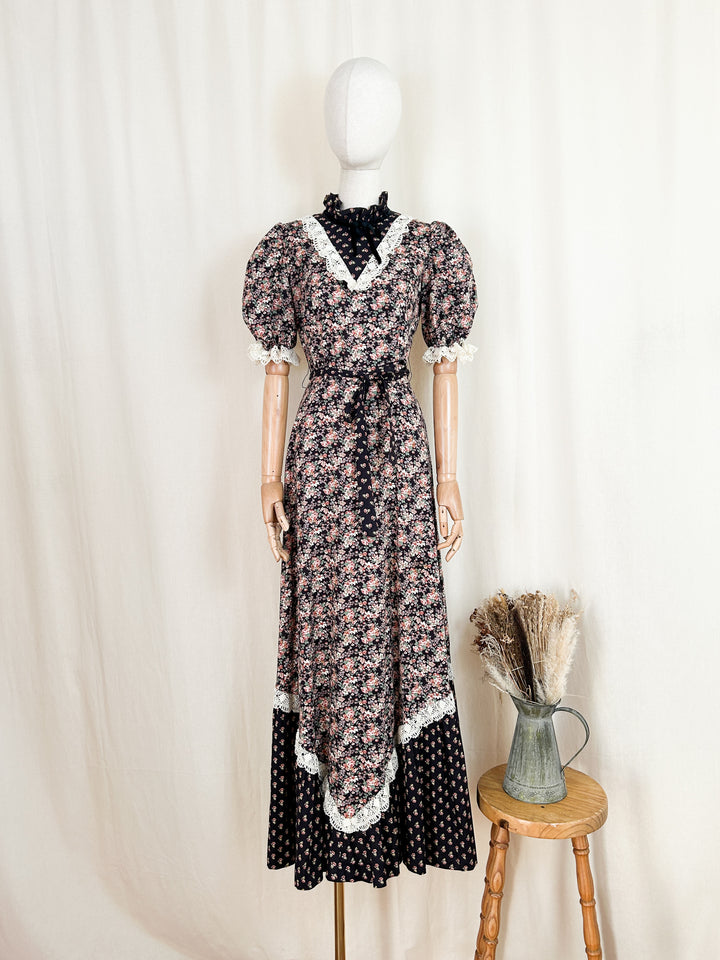 Breathtaking Rare 70s Mixed Floral Cotton Prairie Maxi Dress