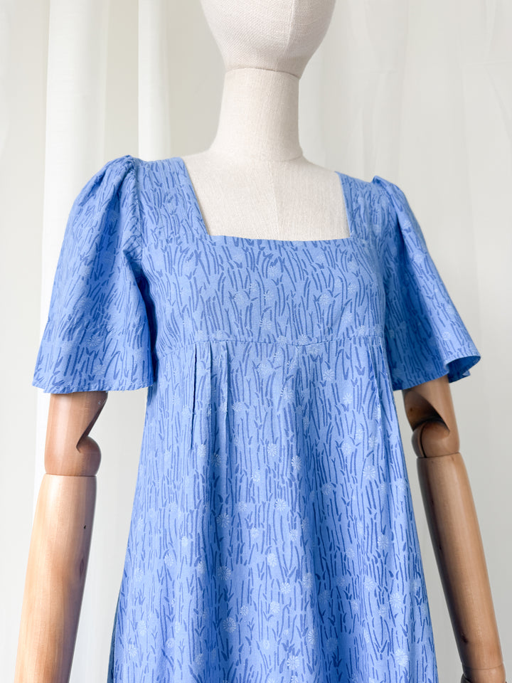 Precious Rare 1970s The Dove Clothing Company Blue Floral Cotton Maxi Dress