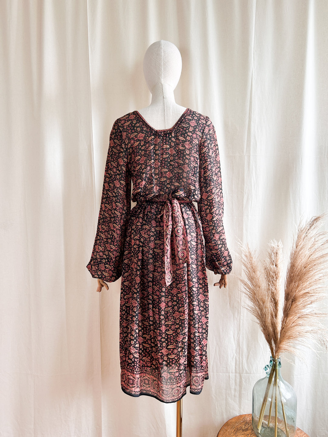 Insane Holy Grail Rare Precious 1970s Block Print Pure Silk Midi Dress