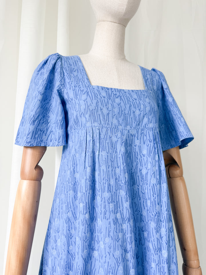 Precious Rare 1970s The Dove Clothing Company Blue Floral Cotton Maxi Dress