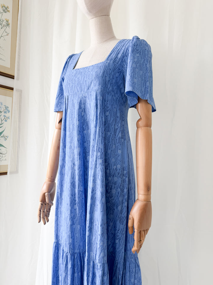 Precious Rare 1970s The Dove Clothing Company Blue Floral Cotton Maxi Dress