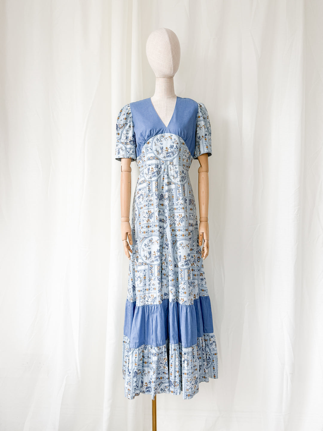 Divine Rare 1970s One of a Kind Trellis Floral Cotton Maxi Dress