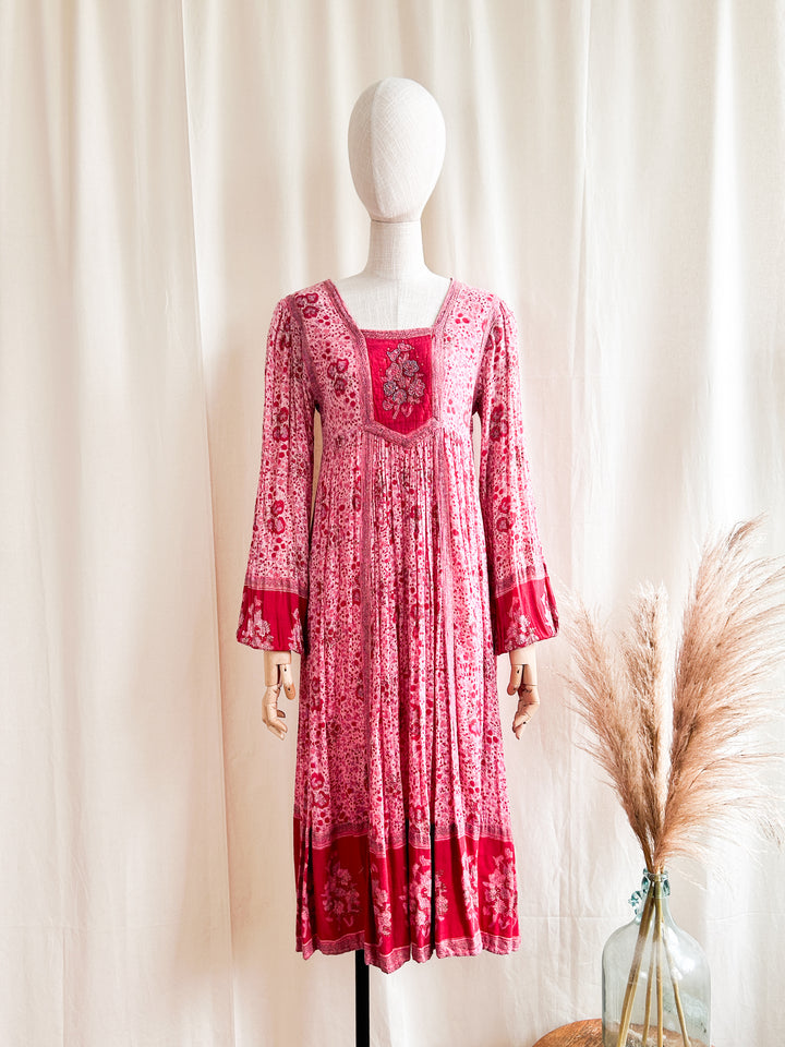 Insane Holy Grail Rare 1970s Indian Cotton Gauze Interlinks Midi Dress