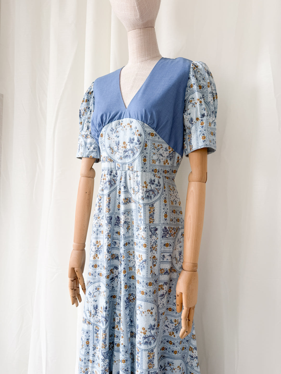 Divine Rare 1970s One of a Kind Trellis Floral Cotton Maxi Dress