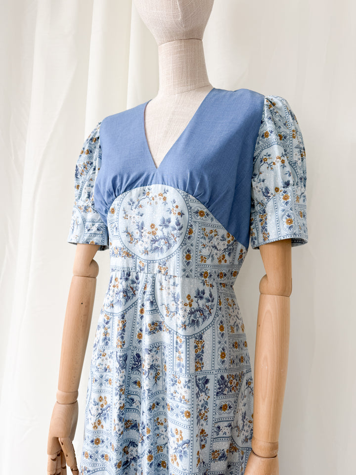 Divine Rare 1970s One of a Kind Trellis Floral Cotton Maxi Dress