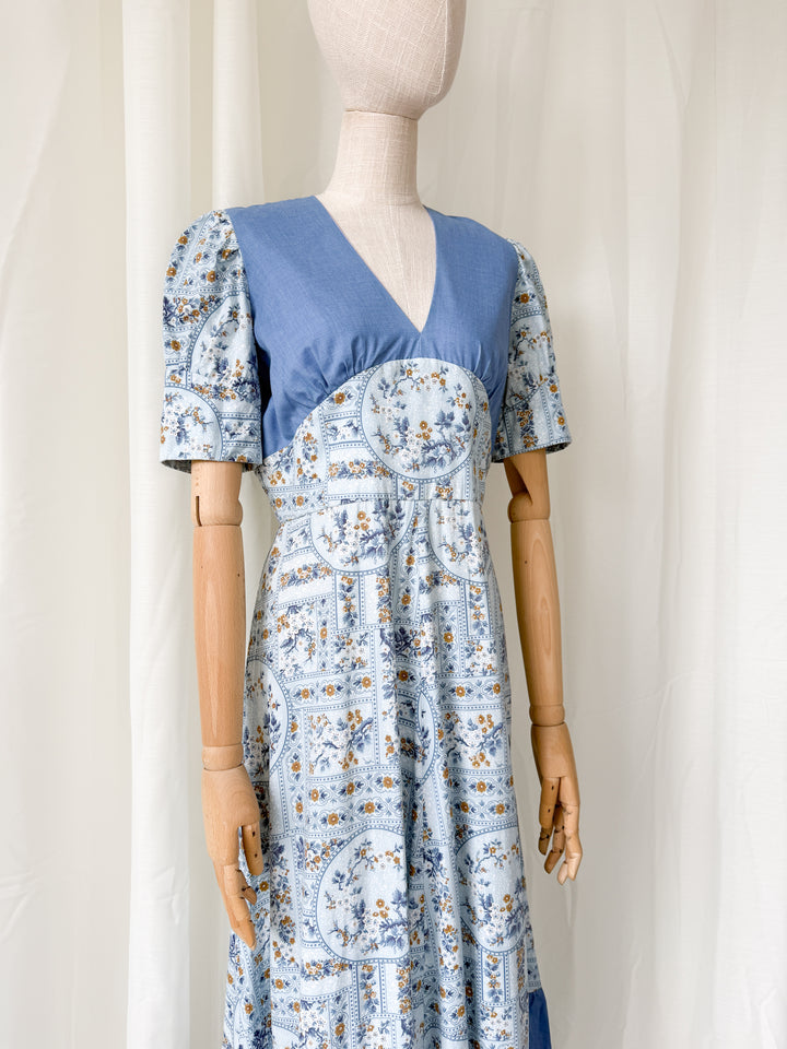 Divine Rare 1970s One of a Kind Trellis Floral Cotton Maxi Dress