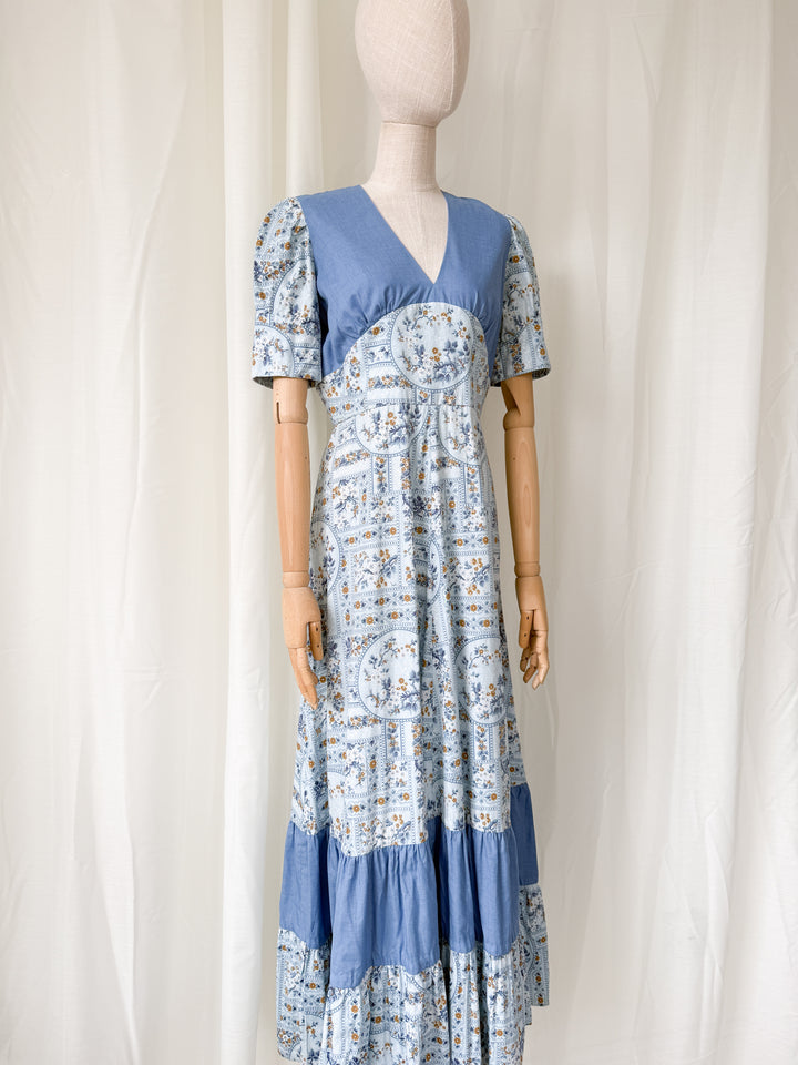 Divine Rare 1970s One of a Kind Trellis Floral Cotton Maxi Dress