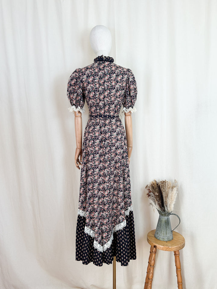 Breathtaking Rare 70s Mixed Floral Cotton Prairie Maxi Dress