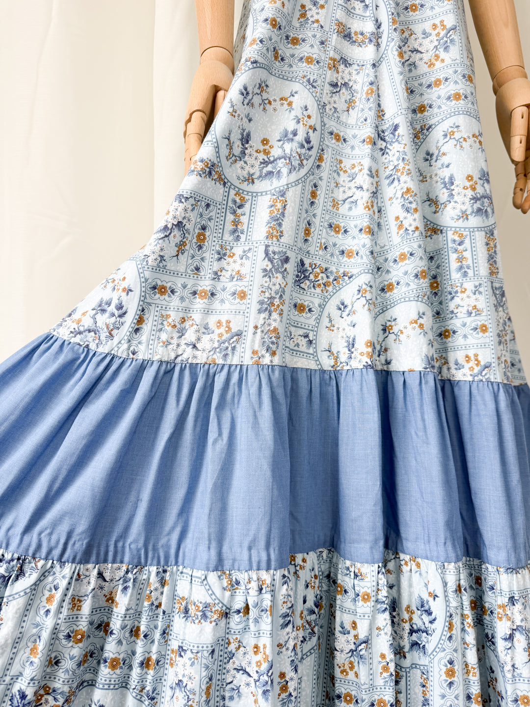 Divine Rare 1970s One of a Kind Trellis Floral Cotton Maxi Dress