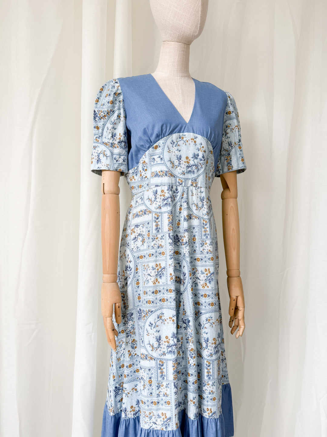 Divine Rare 1970s One of a Kind Trellis Floral Cotton Maxi Dress
