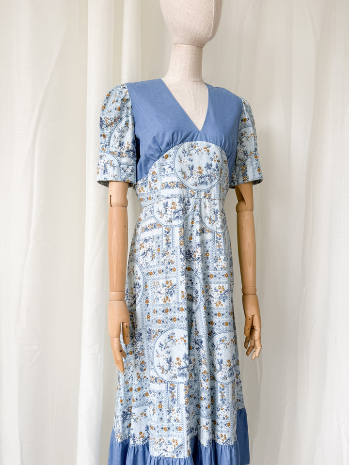 Divine Rare 1970s One of a Kind Trellis Floral Cotton Maxi Dress