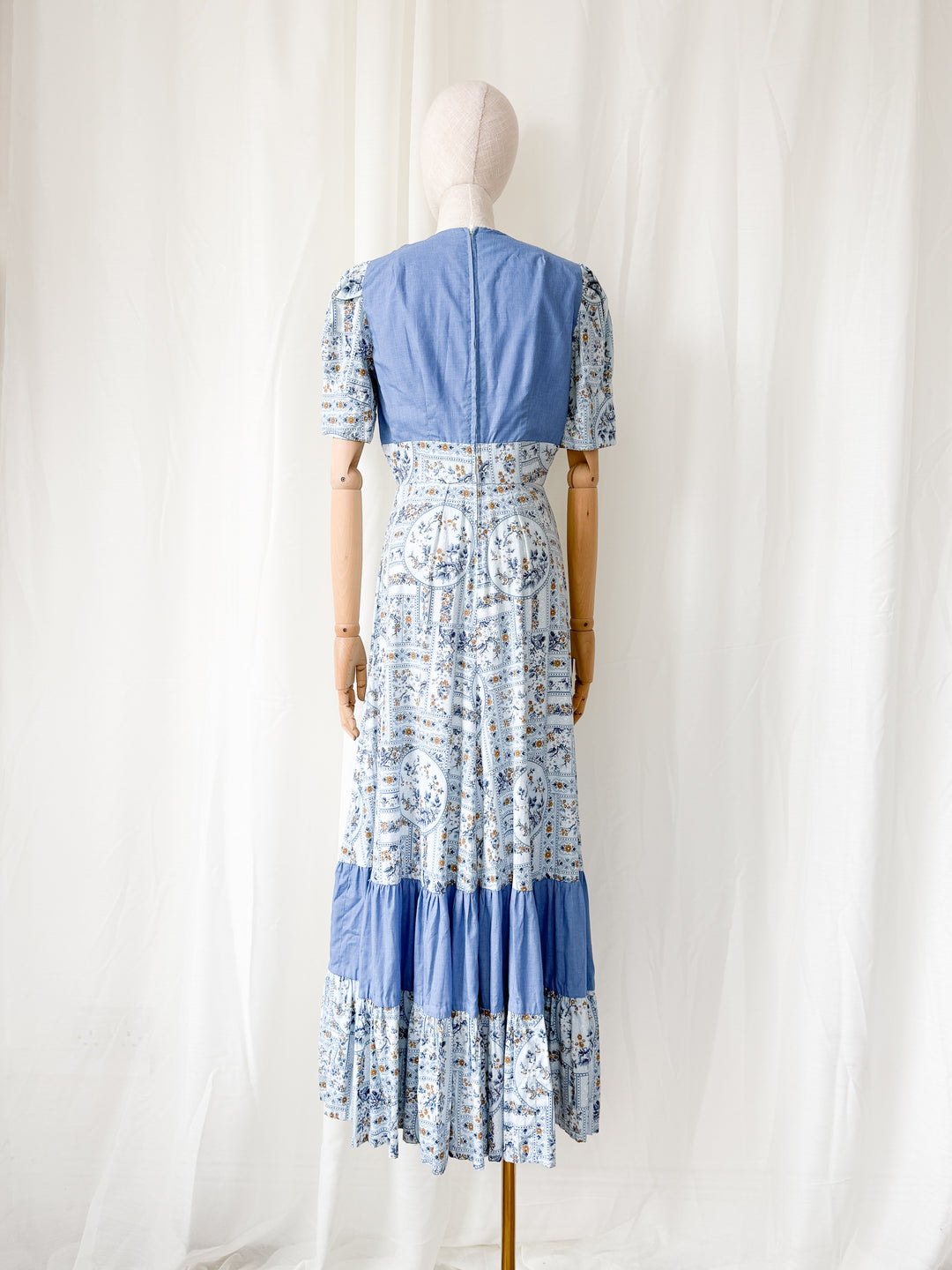 Divine Rare 1970s One of a Kind Trellis Floral Cotton Maxi Dress