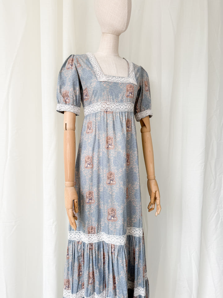 Angelic Rare Precious 1970s Vivien Smith Cotton Maxi Dress