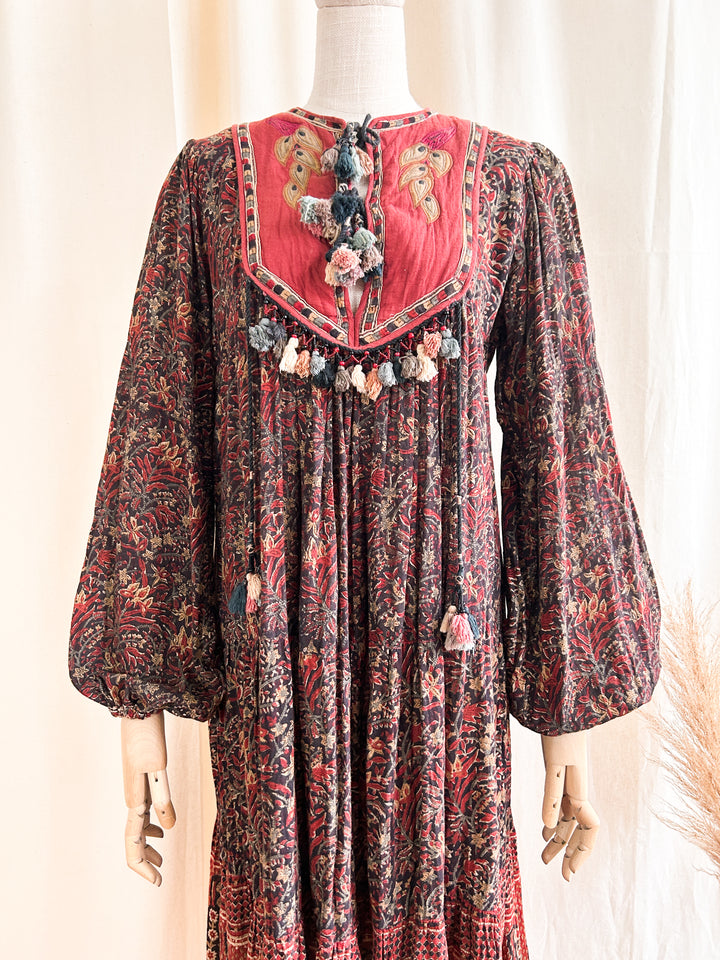 Stunning Holy Grail Rare 1970s Indian Cotton Gauze Phool Midi Dress