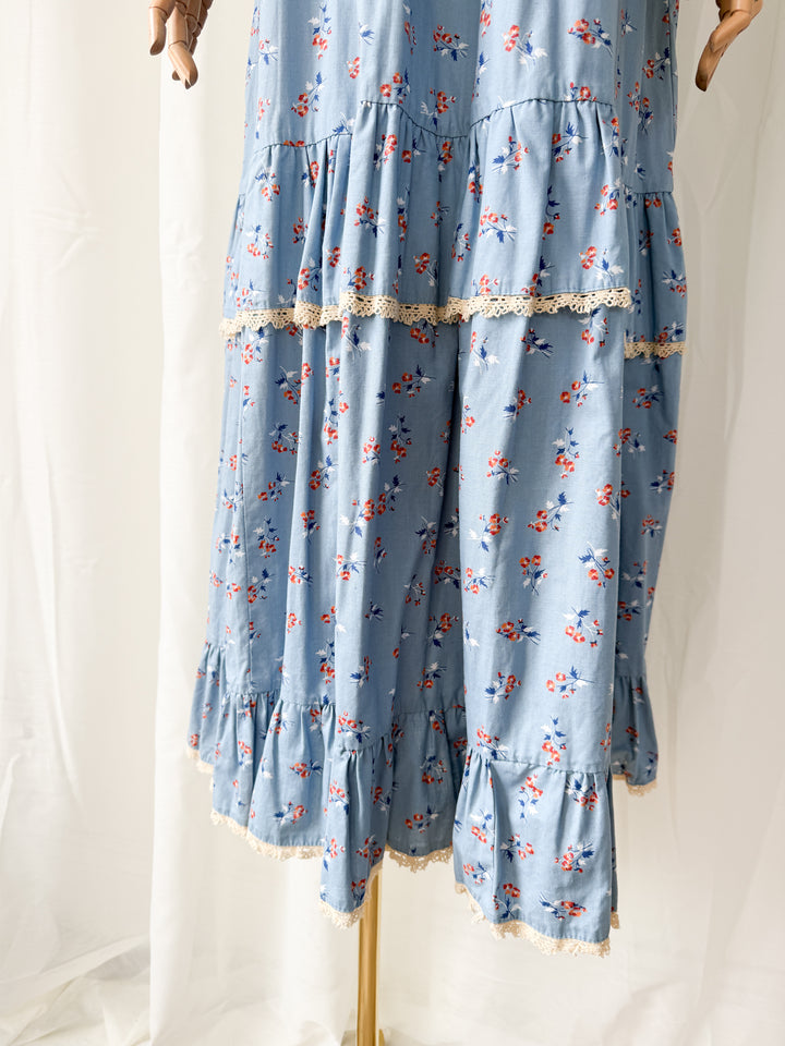 Insanely Beautiful Precious Monet London 1970s Cotton Smock Maxi Dress