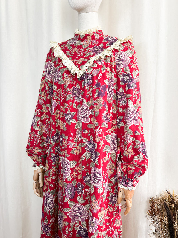 Beautiful 70s Floral Midi Cotton Smock Dress