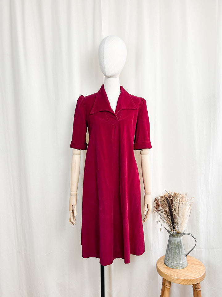 Sweet 70s Corduroy Midi Smock Dress